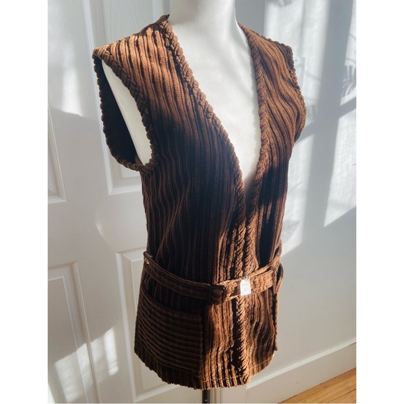 60s Hippie Western MW Tee Kays Belted Long Corduroy Tunic Vest NWT - Picture 4 of 5
